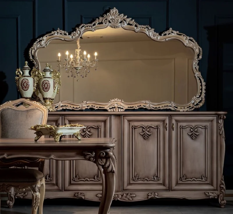 Casa Padrino Luxus Barock Spiegel Naturfarben - Prunkvoller Massivholz Wandspiegel im Barockstil - Barock Möbel