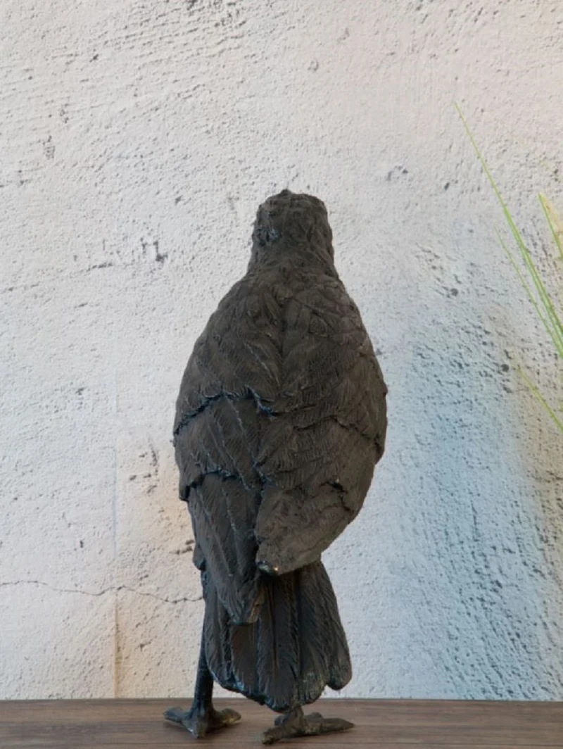 Casa Padrino Luxus Bronze Skulptur Vogel Rabe Schwarz 61 x 15 x H. 30 cm - Deko Figur - Wohnzimmer Deko - Schreibtisch Deko