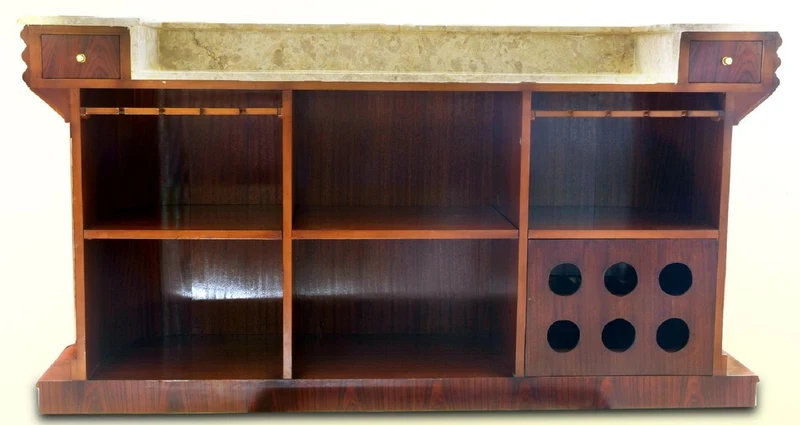 Casa Padrino Luxus Weinbar Braun / Dunkelbraun / Cremefarben / Gold 200,7 x H. 218,4 cm - Massivholz Bar mit Beleuchtung und Marmorplatte - Bar Möbel - Hotel & Restaurant Möbel