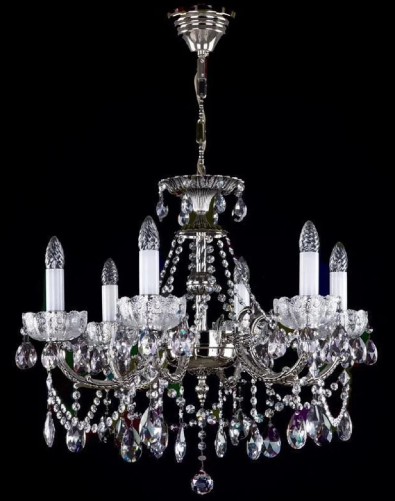 Casa Padrino Luxus Barock Kronleuchter Antik Silber Ø 65 x H. 57 cm - Prunkvoller Messing Kronleuchter mit Böhmischem Kristallglas - Edel & Prunkvoll