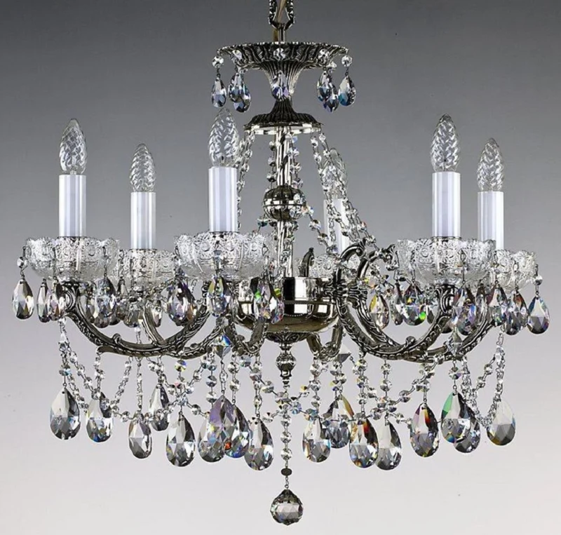 Casa Padrino Luxus Barock Kronleuchter Antik Silber Ø 65 x H. 57 cm - Prunkvoller Messing Kronleuchter mit Böhmischem Kristallglas - Edel & Prunkvoll