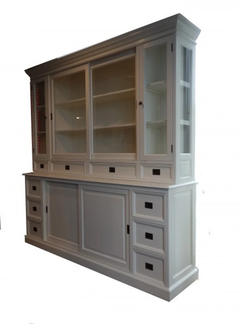 Casa Padrino Großer Shabby Chic Buffetschrank im Landhaus Stil, Weiß, 220 x 50/45 x 225 cm