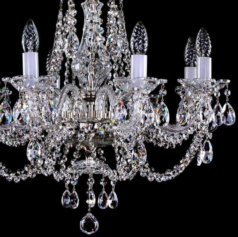 Casa Padrino Luxus Barock Kronleuchter Silber Ø 61 x H. 57 cm - Prunkvoller Messing Kronleuchter mit Böhmischem Kristallglas - Edel & Prunkvoll