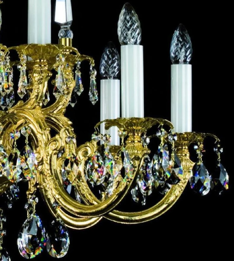 Casa Padrino Luxus Barock Kronleuchter Gold Ø 84 x H. 67 cm - Prunkvoller Messing Kronleuchter mit Böhmischem Kristallglas - Edel & Prunkvoll