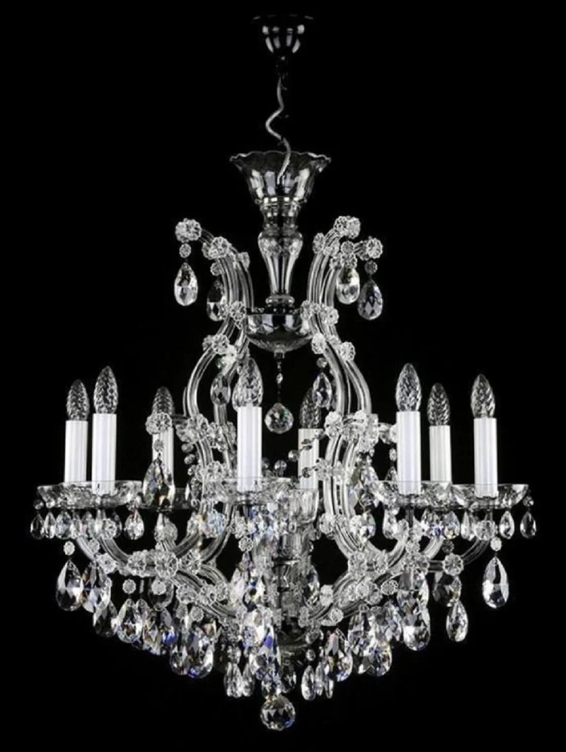 Casa Padrino Luxus Barock Kronleuchter Schwarz Ø 73 x H. 79 cm - Prunkvoller Kronleuchter mit Böhmischem Kristallglas - Hotel & Restaurant Kronleuchter