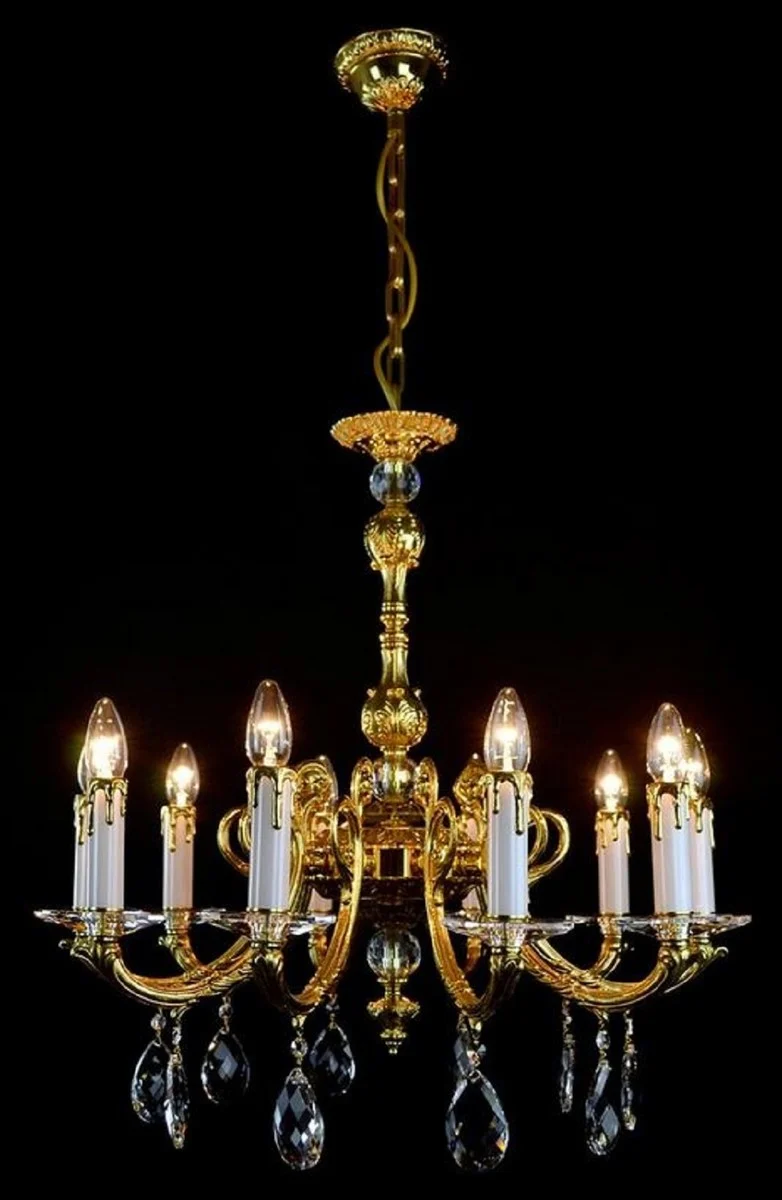 Casa Padrino Luxus Barock Kristall Kronleuchter Gold Ø 70 x H. 65 cm - Prunkvoller Messing Kronleuchter mit Böhmischem Kristallglas - Edel & Prunkvoll