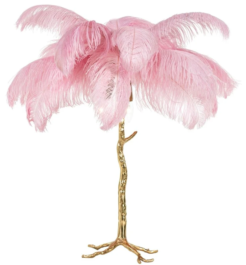 Casa Padrino Luxus Tischleuchte Palme Rosa / Gold 75 x 75 x H. 80 cm - Moderne Tischlampe im Palmen Design - Luxus Leuchten - Luxus Qualität