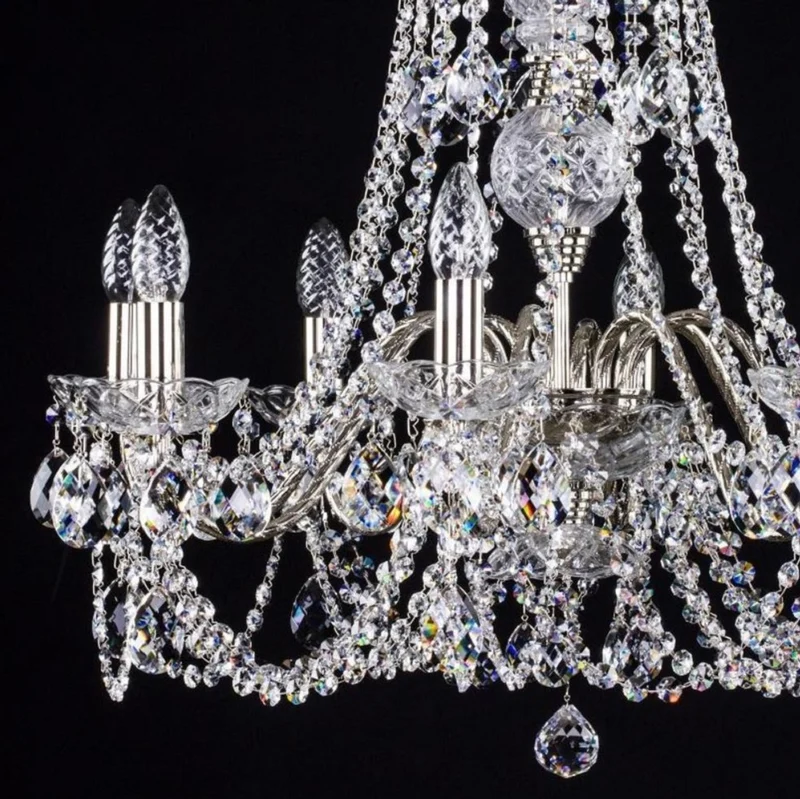 Casa Padrino Luxus Barock Kronleuchter Silber Ø 63 x H. 64 cm - Prunkvoller Kronleuchter mit Böhmischem Kristallglas - Edel & Prunkvoll