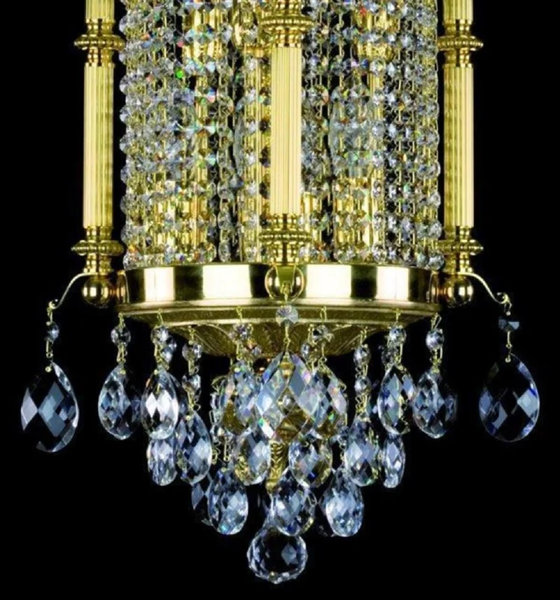 Casa Padrino Luxus Barock Kronleuchter Gold Ø 32 x H. 65 cm - Prunkvoller Messing Kronleuchter mit Böhmischem Kristallglas - Edel & Prunkvoll
