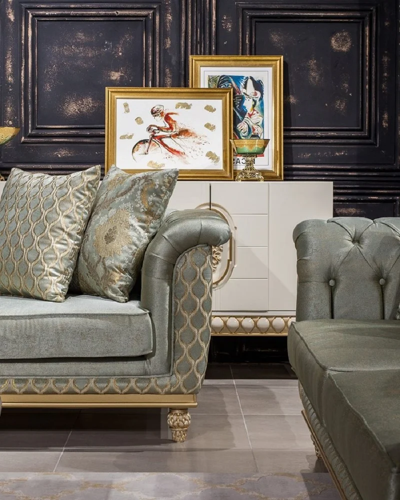 Casa Padrino Luxus Barock Sofa Türkis / Gold - Handgefertigtes Wohnzimmer Sofa im Barockstil - Barock Wohnzimmer Möbel - Edel & Prunkvoll