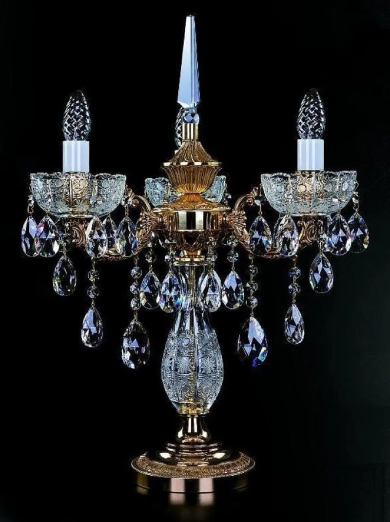 Casa Padrino Luxus Barock Kristall Tischleuchte Gold Ø 45 x H. 59 cm - Prunkvolle Messing Schreibtischleuchte mit Böhmischem Kristallglas - Barock Kristall Leuchten