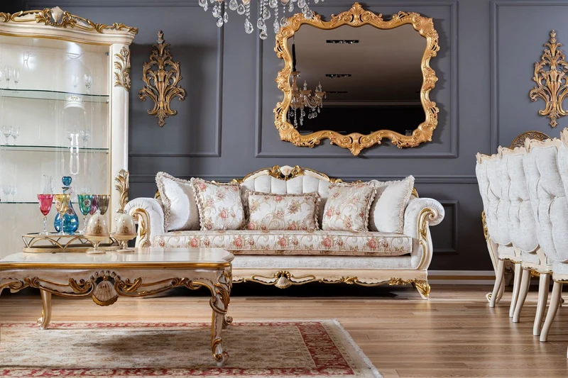 Casa Padrino Luxus Barock Vitrine Weiß / Beige / Gold - Handgefertigter Massivholz Vitrinenschrank mit Glastür - Barock Möbel