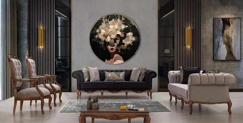 Casa Padrino Luxus Barock Wohnzimmer Set Schwarz / Grau / Braun - 2 Sofas & 2 Sessel & 1 Couchtisch - Wohnzimmer Möbel im Barockstil - Edel & Prunkvoll