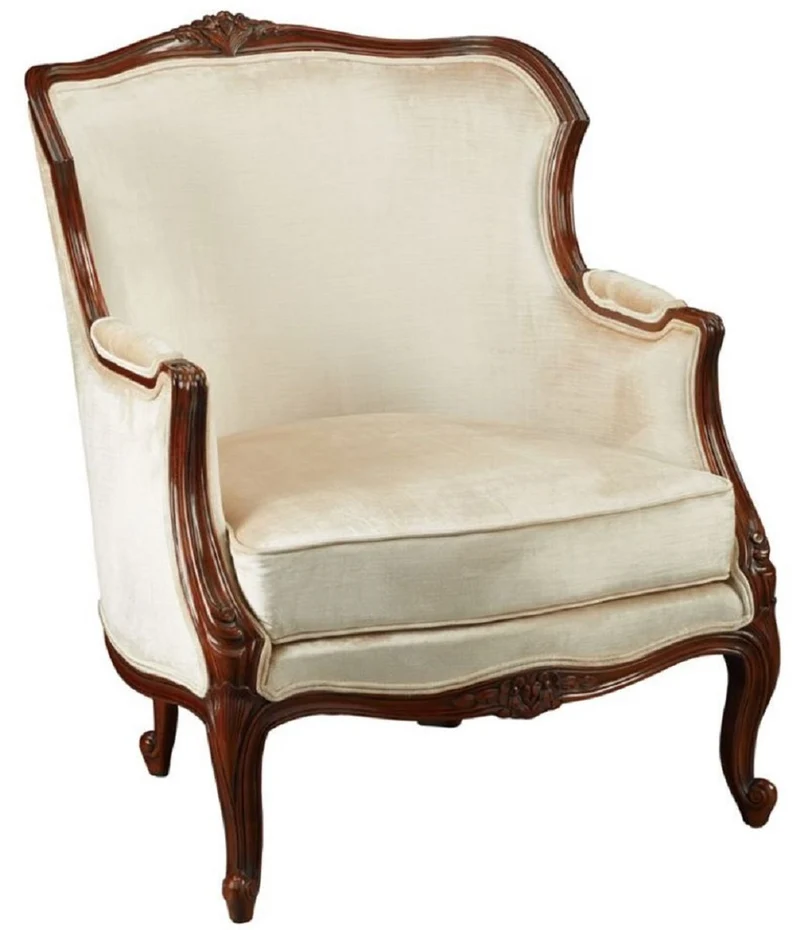 Casa Padrino Luxus Barock Sessel Cremefarben / Dunkelbraun - Prunkvoller Wohnzimmer Sessel im Barockstil - Barock Wohnzimmer Möbel - Edel & Prunkvoll