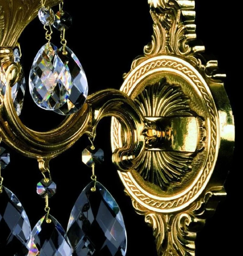 Casa Padrino Luxus Barock Kristall Wandleuchte Gold 12 x 20 x H. 32 cm - Prunkvolle Messing Wandlampe mit Böhmischem Kristallglas - Barock Wandleuchten