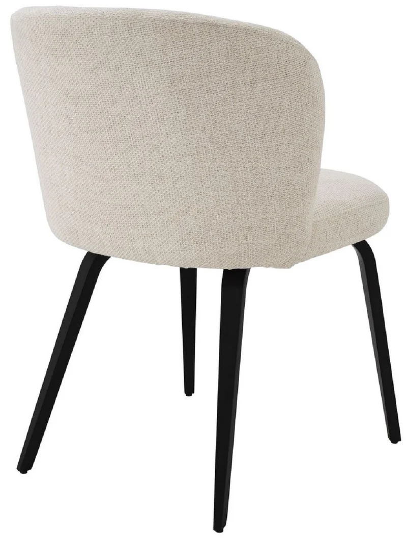 Casa Padrino Luxus Esszimmerstuhl Naturfarben / Schwarz 57 x 69 x H. 81 cm - Gepolsterter Küchenstuhl im Retro Design - Luxus Retro Esszimmer Möbel
