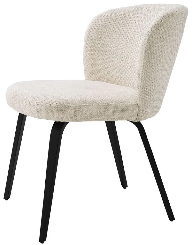 Casa Padrino Luxus Esszimmerstuhl Naturfarben / Schwarz 57 x 69 x H. 81 cm - Gepolsterter Küchenstuhl im Retro Design - Luxus Retro Esszimmer Möbel
