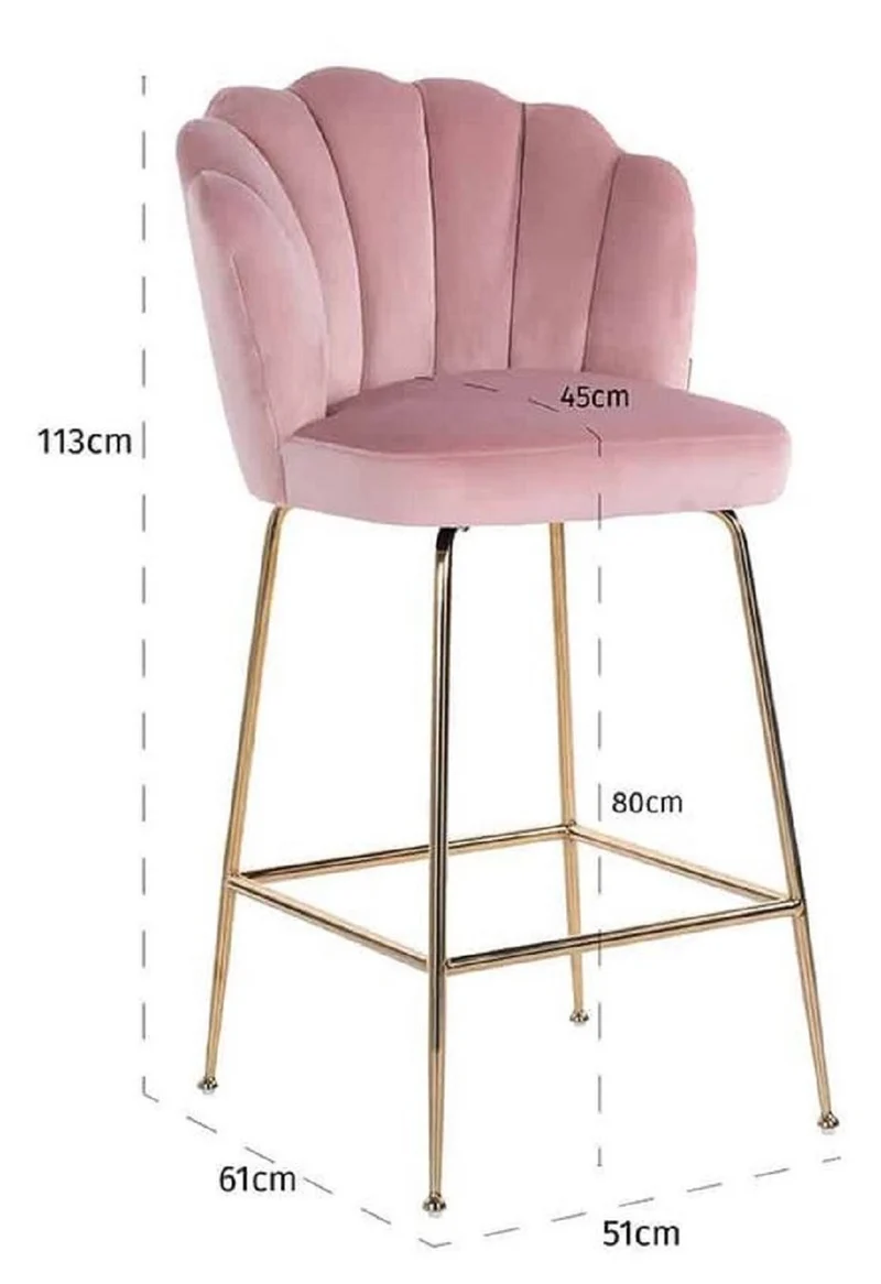 Casa Padrino Luxus Barstuhl Rosa / Gold 51 x 61 x H. 113 cm - Gepolsterter Barhocker mit edlem Samtstoff und Edelstahl Beinen - Luxus Barmöbel