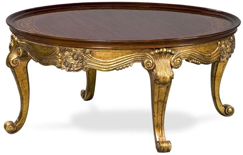 Casa Padrino Luxus Barock Couchtisch Braun / Antik Gold - Runder Massivholz Tisch im Barockstil - Handgefertigte Barock Wohnzimmer Möbel - Edel & Prunkvoll