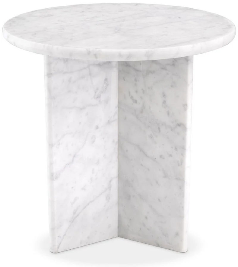 Casa Padrino Luxus Beistelltisch Weiß Ø 45 x H. 45 cm - Runder Beistelltisch aus hochwertigem Carrara Marmor - Luxus Marmor Möbel