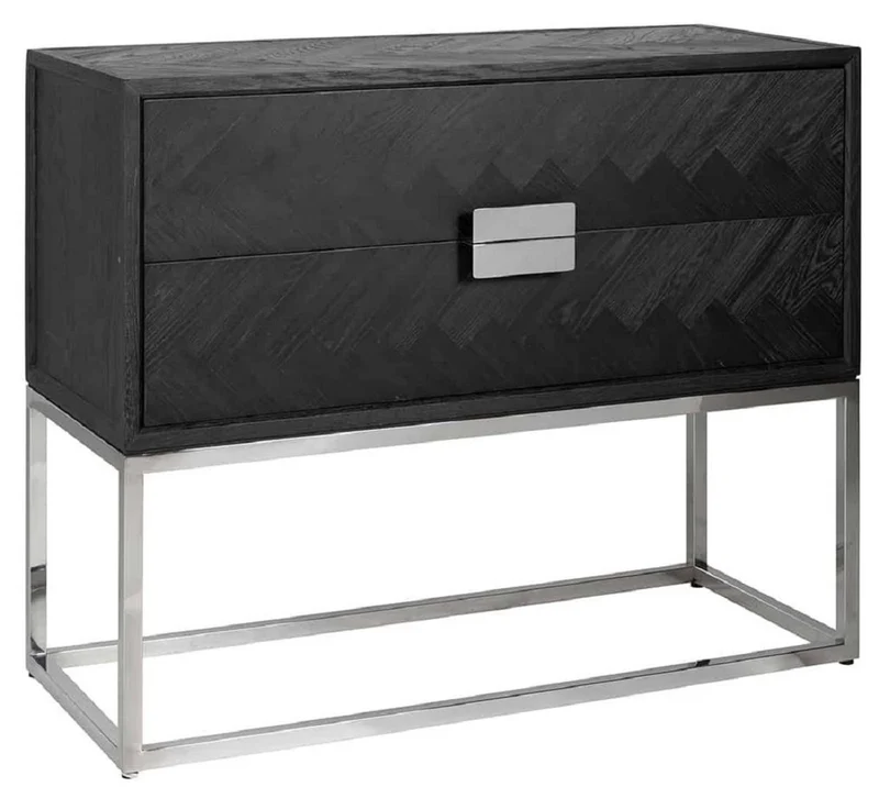 Casa Padrino Luxus Massivholz Kommode mit 2 Schubladen Schwarz / Silber 108 x 45 x H. 87 cm - Wohnzimmer Möbel - Hotel Möbel - Luxus Kollektion