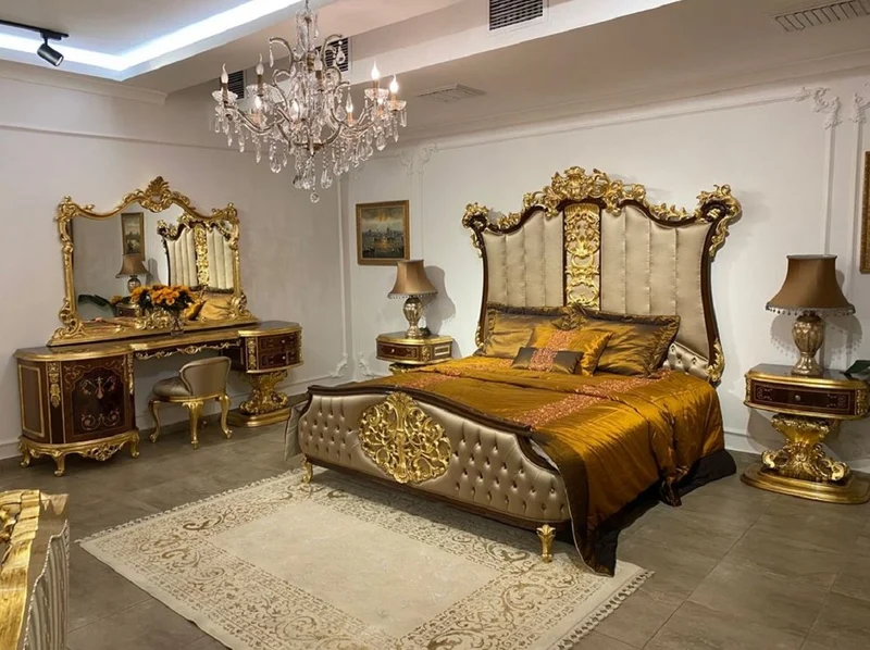 Casa Padrino Luxus Barock Schlafzimmer Set Silber / Dunkelbraun / Gold - 1 Doppelbett mit Kopfteil & 2 Nachtkommoden - Hochwertige Schlafzimmer Möbel im Barockstil - Edel & Prunkvoll