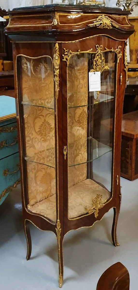 Casa Padrino Barock Vitrine Braun / Gold - Prunkvoller Barock Vitrinenschrank mit Glastür - Handgefertigte Barock Wohnzimmer Möbel
