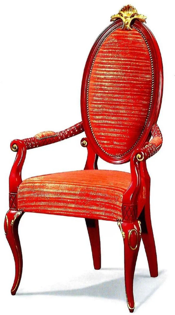 Casa Padrino Luxus Barock Esszimmerstuhl Set Rot / Gold - Prunkvolles Barock Esszimmer Stühle 6er Set mit Armlehnen - Barock Esszimmer Möbel - Luxus Qualität - Made in Italy