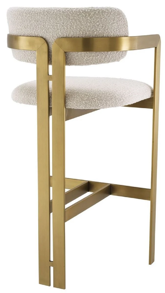 Casa Padrino Luxus Barstuhl Creme / Messing 53 x 44,5 x H. 107 cm - Gepolsterter Edelstahl Barhocker - Luxus Barmöbel
