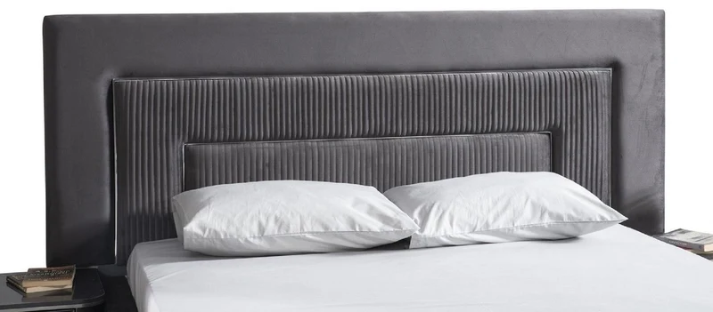 Casa Padrino Luxus Schlafzimmer Set Grau / Silber - 1 Doppelbett mit Kopfteil & 2 Nachttische - Luxus Schlafzimmer Möbel