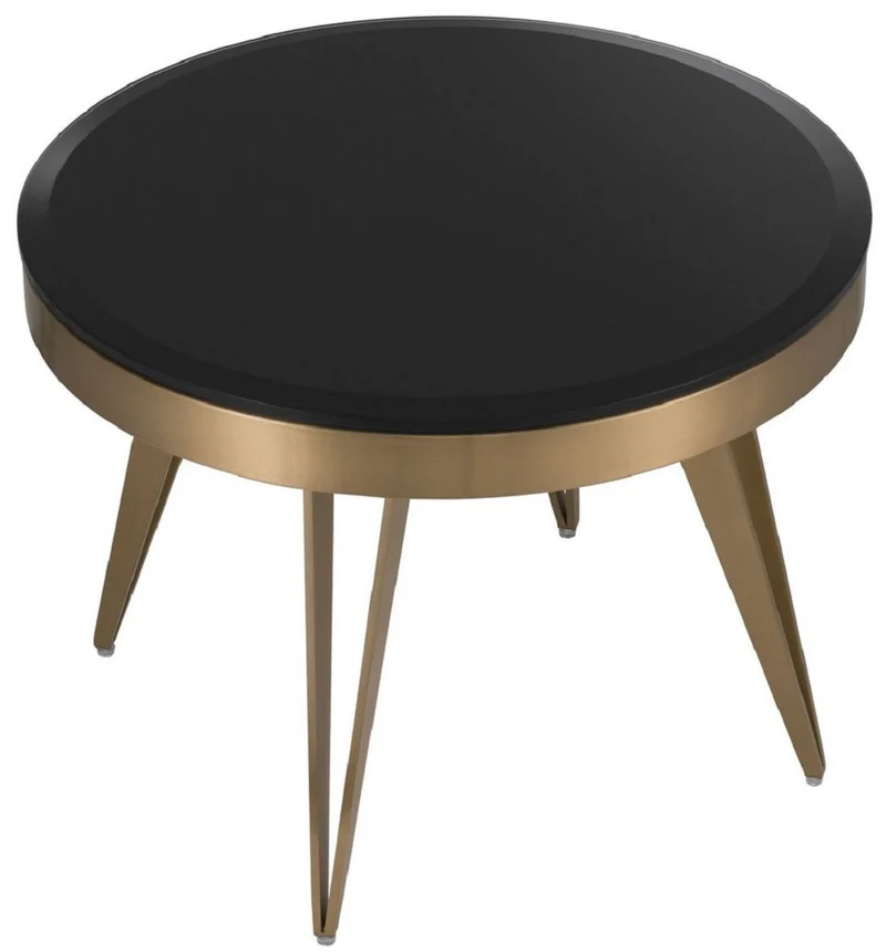 Casa Padrino Luxus Beistelltisch Messingfarben / Schwarz Ø 60 x H. 45 cm - Runder Edelstahl Tisch mit Glasplatte - Wohnzimmer Möbel - Luxus Möbel