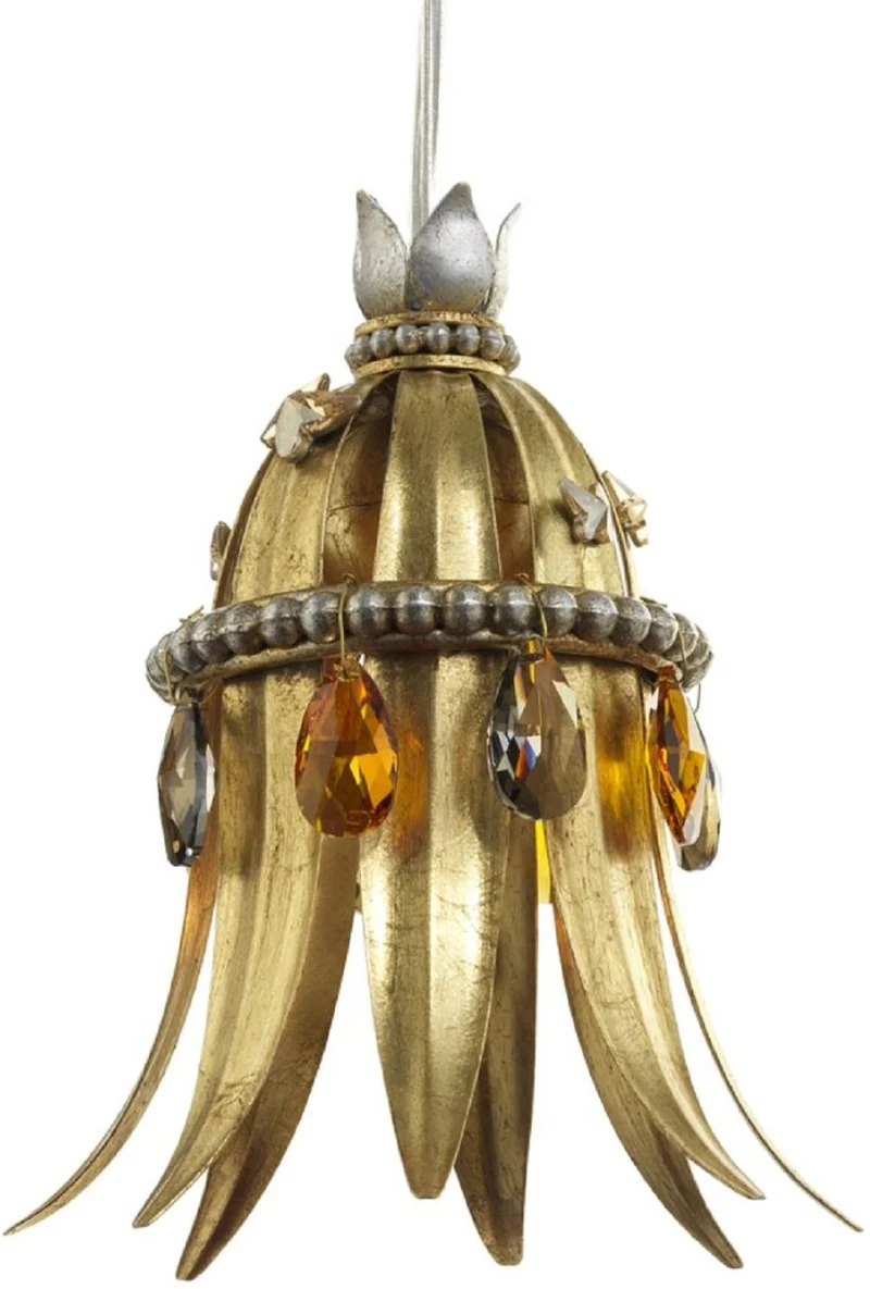 Casa Padrino Luxus LED Hängeleuchte Antik Gold / Mehrfarbig Ø 13 x H. 17 cm - Moderne Metall Hängelampe mit Swarovski Kristallglas - Luxus Kollektion