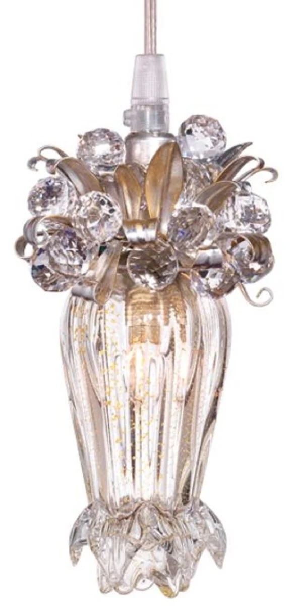 Casa Padrino Luxus LED Kronleuchter Silber / Gold Ø 10 x H. 19 cm - Moderner Glas Kronleuchter mit Swarovski Kristallglas - Luxus Qualität