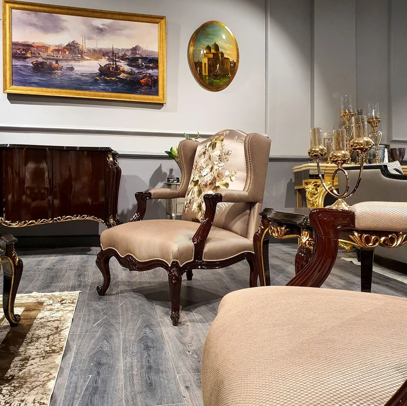 Casa Padrino Luxus Barock Ohrensessel Braun / Mehrfarbig / Dunkelbraun - Prunkvoller Wohnzimmer Sessel mit elegantem Muster - Barock Möbel