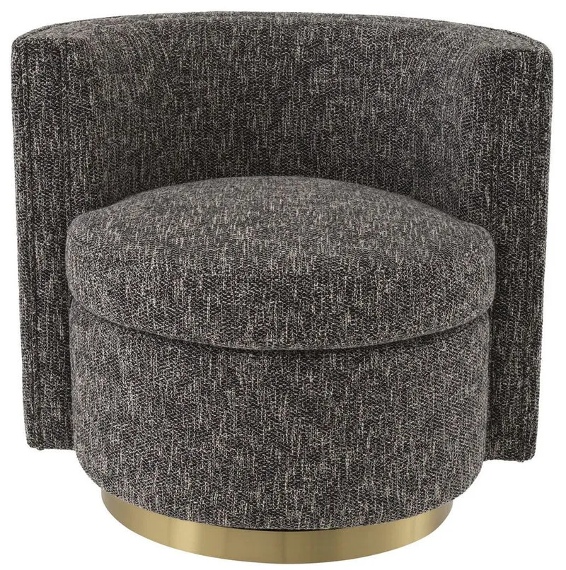 Casa Padrino Luxus Drehsessel Schwarz / Matt Gold 80 x 73 x H. 71,5 cm - Gepolsteter Wohnzimmer Sessel - Luxus Möbel