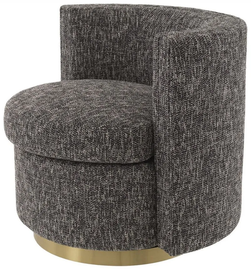 Casa Padrino Luxus Drehsessel Schwarz / Matt Gold 80 x 73 x H. 71,5 cm - Gepolsteter Wohnzimmer Sessel - Luxus Möbel