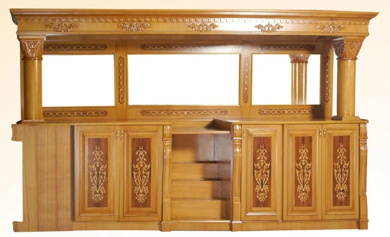 Casa Padrino Luxus Massivholz Bar mit Marmorplatte und Doppelwaschbecken Hellbraun / Braun / Grün 515,6 x H. 223,5 cm - Bar Möbel im Retro Stil