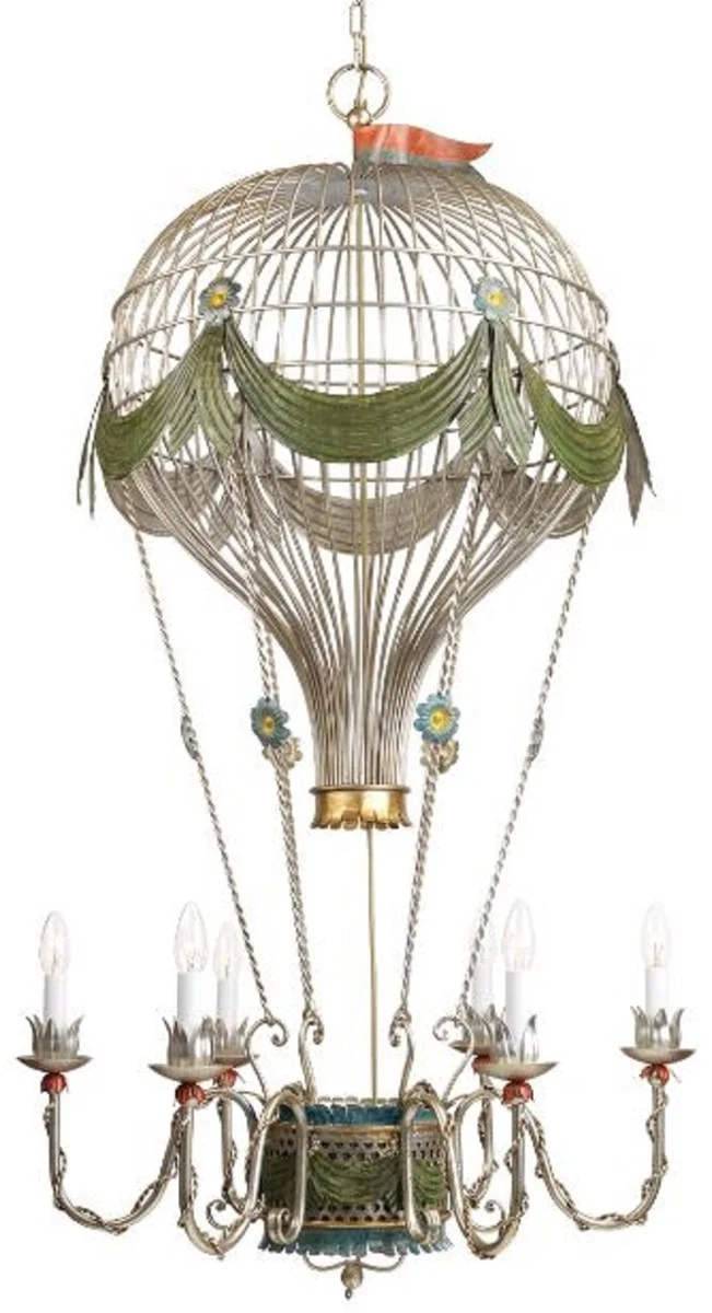 Casa Padrino Luxus Jugendstil Kronleuchter Heißluftballon Silber / Mehrfarbig Ø 70 x H. 140 cm - Barock & Jugendstil Wohnzimmer Kronleuchter