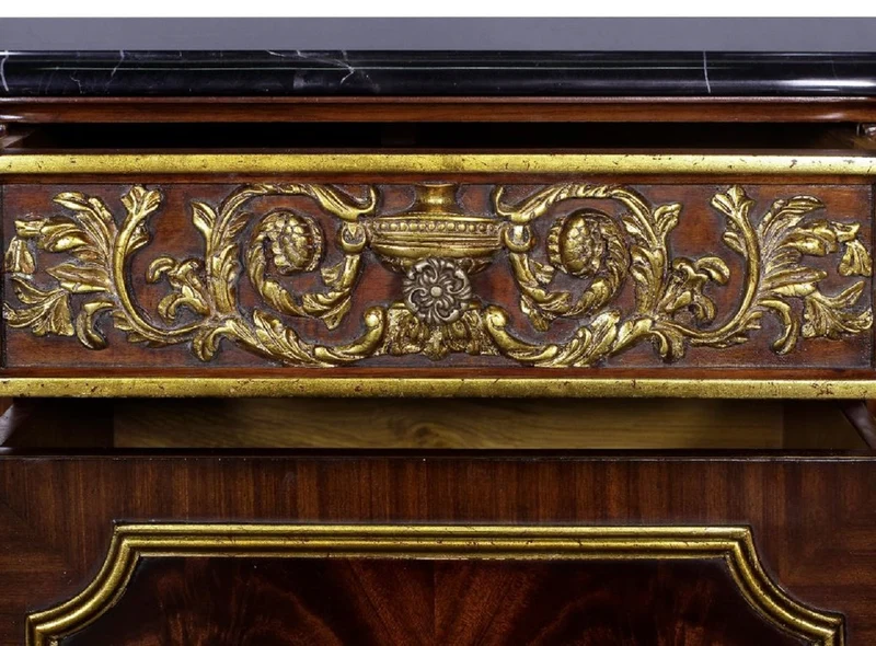 Casa Padrino Luxus Barock Massivholz Kommode mit Marmorplatte Dunkelbraun / Gold / Schwarz - Prunkvolle Barock Möbel
