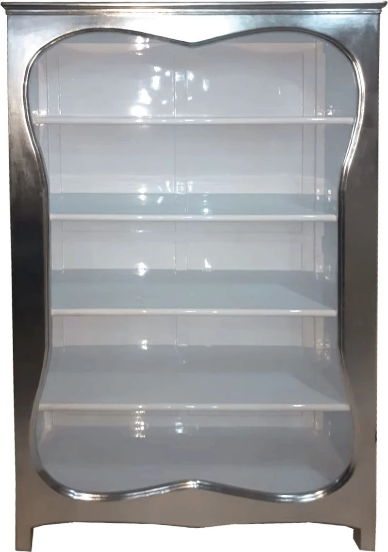 Casa Padrino Barock Bücherschrank Weiss / Silber 120 x H 185 cm Bücherregal Regal Schrank