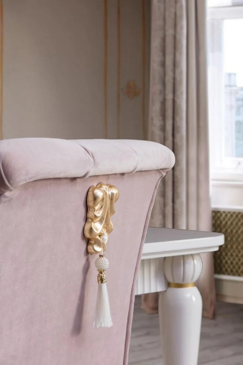 Casa Padrino Luxus Barock Esszimmer Set Rosa / Weiß / Gold - 1 Esstisch & 6 Esszimmerstühle - Barock Esszimmer Möbel
