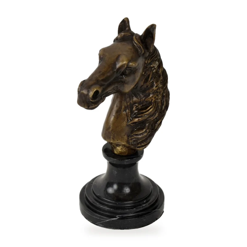 Casa Padrino Luxus Briefbeschwerer Pferdekopf Bronzefarben / Schwarz 8 x 10 x H. 16 cm - Bronze Skulptur mit Marmorsockel - Schreibtisch Deko Accessoires