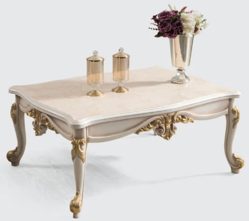 Casa Padrino Luxus Barock Wohnzimmer Set Braun / Silber / Weiß / Gold - 2 Sofas & 2 Sessel & 1 Couchtisch - Handgefertigte Wohnzimmer Möbel im Barockstil - Edel & Prunkvoll