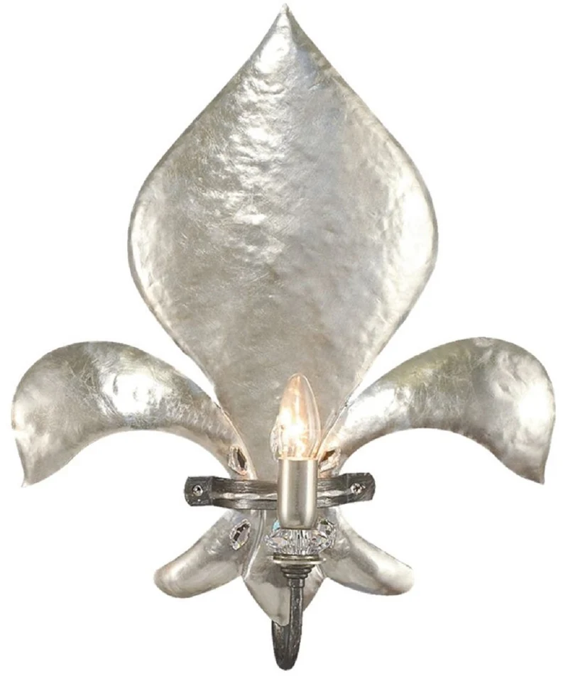 Casa Padrino Luxus Barock Wandleuchte französische Lilie Silber 45 x 13 x H. 55 cm - Elegante Metall Wandlampe mit Swarovski Kristallglas - Barock Leuchten