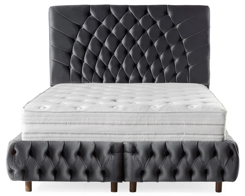 Casa Padrino Luxus Doppelbett Grau / Braun - Verschiedene Größen - Modernes Bett mit Matratze - Schlafzimmer Möbel
