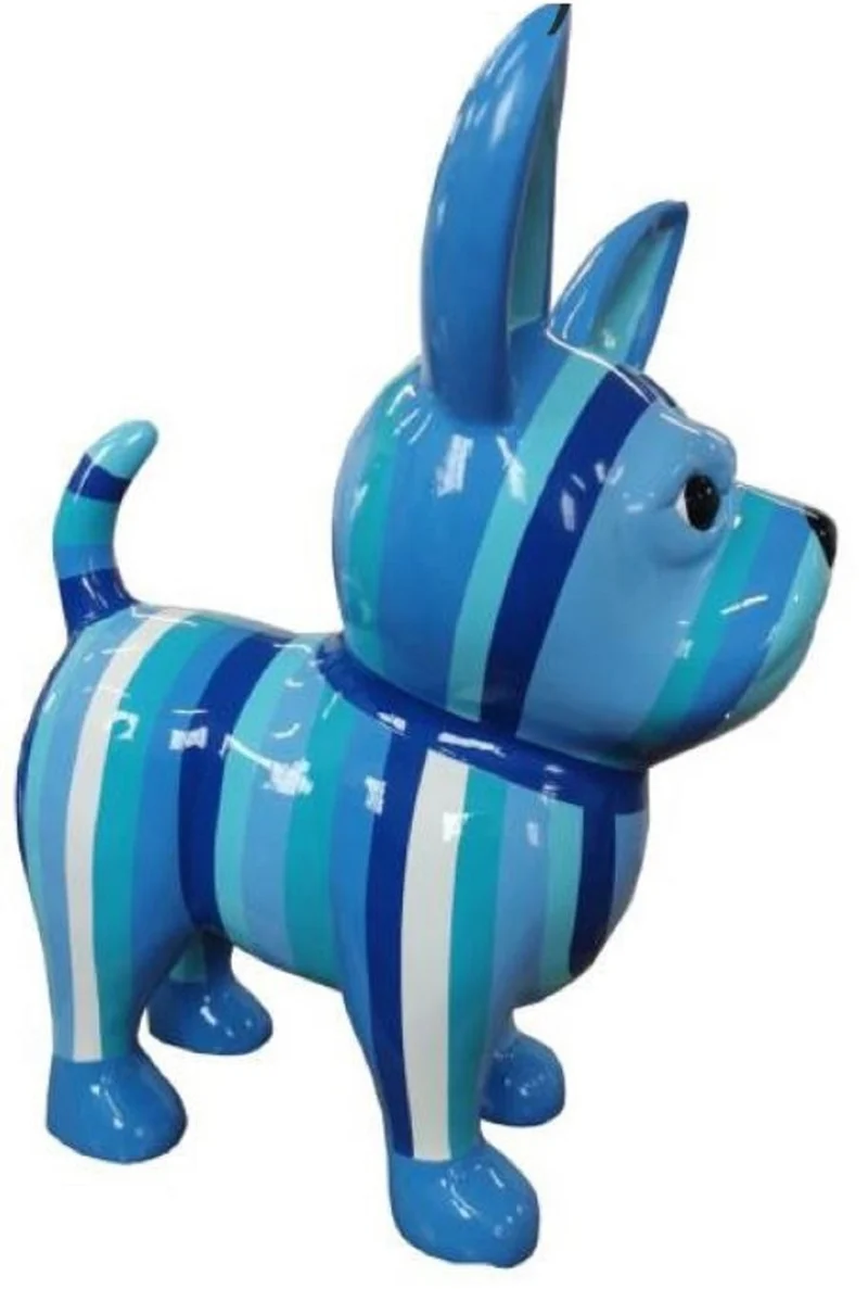 Casa Padrino Designer Dekofigur Chihuahua Hund Blau / Weiß H. 55 cm - Wetterbeständige Deko Skulptur - Wohnzimmer Deko - Garten Deko - Designer Deko Tierfigur