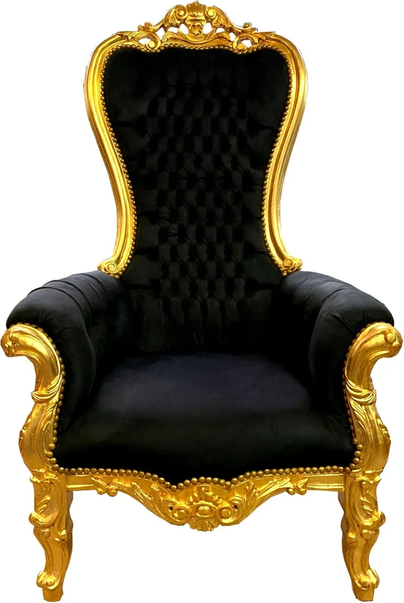 Casa Padrino Barock Thron Sessel Schwarz / Gold - Riesen Sessel Majestic Medium im Barockstil - Barock Möbel