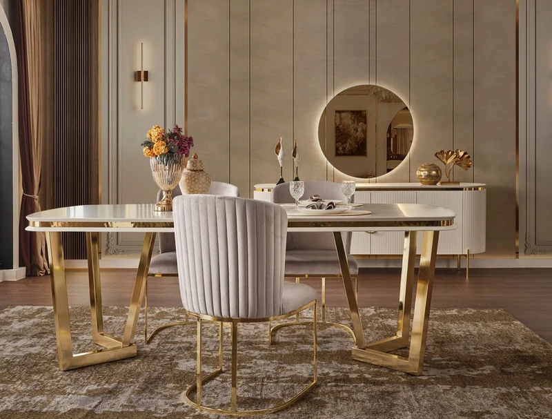 Casa Padrino Luxus Esstisch Weiß / Gold 207 x 104 x H. 78 cm - Rechteckiger Küchentisch - Luxus Esszimmer Möbel