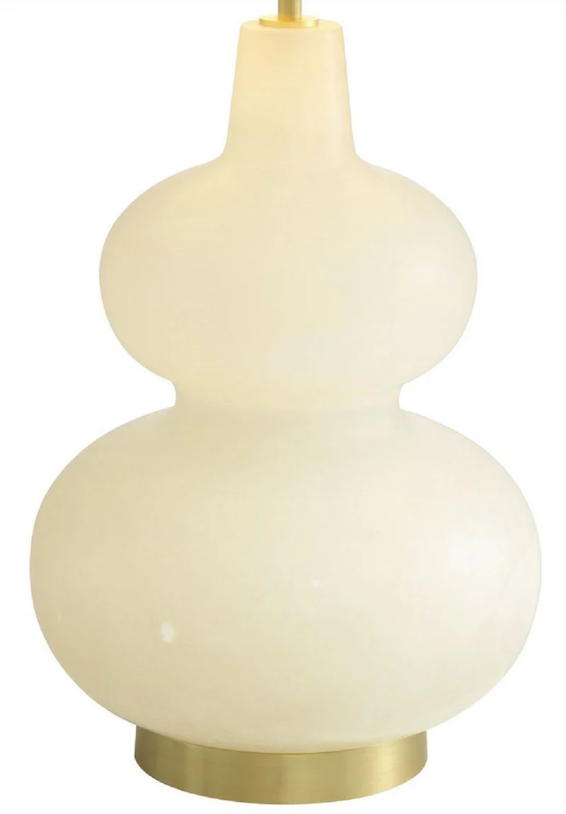 Casa Padrino Luxus Tischleuchte Alabaster / Antik Messingfarben / Weiß Ø 14 x H. 73 cm - Moderne Alabaster Schreibtschleuchte mit Lampenschirm - Luxus Kollektion