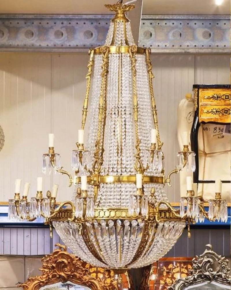 Casa Padrino Luxus Barock Kristall Kronleuchter Gold Ø 90 x H. 140 cm - Prunkvoller Kronleuchter im Barockstil - Barock Kristall Leuchten